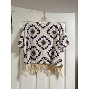 Aztec Print Fringe Crop Top Women's -Boho, Western, Casual - Size 0XL